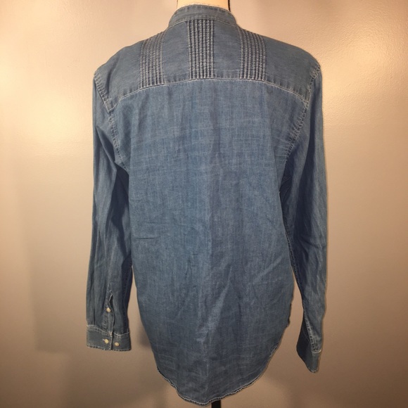 Lauren Ralph Lauren Jeans Co. Cotton Button Up Pin Tuck Long Sleeve Top Size 10 - Picture 11 of 15